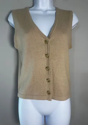 J.Crew Vintage Sandstone Cotton Blend V-Neck Sweater Vest Gold‎ Crest Buttons XS thumbnail 1