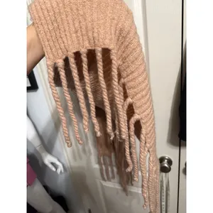 Free People Chunky Ribbed Fringe Scarf Pink Rose Oversized Knit Boho Cozy Winter thumbnail 8