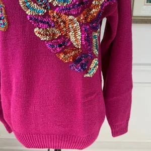 Vintage Western Connection Bedazzled Bling Sequin Sweater Magenta S thumbnail 3