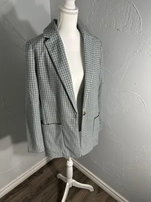 a new day Plaid Single-Button Blazer in Blue and Black. thumbnail 4