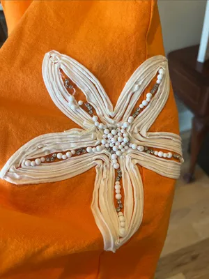 LaLavon Orange Cotton Floral Appliqué Shift Dress thumbnail 8
