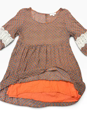 Umgee Boho Tunic Top Large Orange Blue Crochet Lace Bell Sleeve Babydoll thumbnail 5