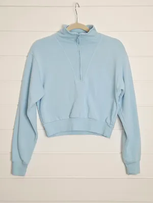 Victoria's Secret Cropped Light Blue Half-Zip Pullover Sweatshirt Size XS thumbnail 3