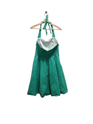 Boutique Polka Dot Halter Pin Up Dress Green Size M Retro 50’s Dress Up Kitch thumbnail 9