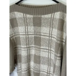 Vintage Ami Plaid Sweater Size 14/15 Cream Beige‎ Batwing Sleeve Knit Top thumbnail 3