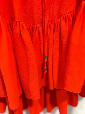Vince Camuto Red Smocked V-Neck Tiered Mini Dress thumbnail 3
