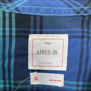 Gap Plaid Lived-In Cotton Long Sleeve Button Down Shirt Blue Aqua Size XL thumbnail 11