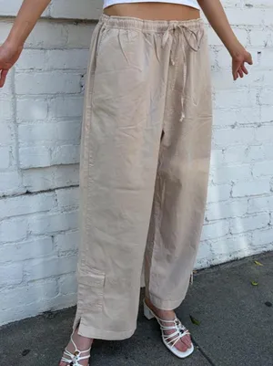 Vtg beige wide leg capri cargo pant drawstring waist sz XL thumbnail 4