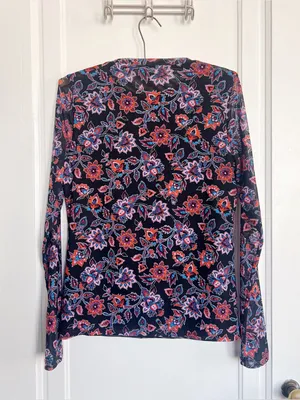 Banana Republic • floral print long sleeve mesh tee knit top blouse black sheer thumbnail 11