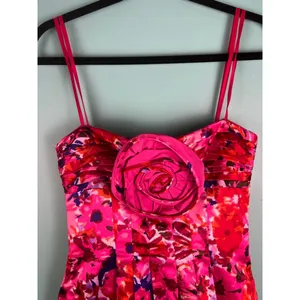 BCBGMAXAZRIA sz2 Pink/Red Floral Rosette Cocktail Party Mini Dress Bubble hoco thumbnail 2