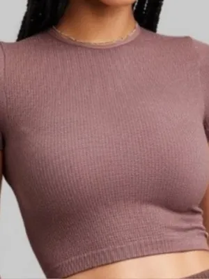 Wild Fable Small Mauve Pink Glitter Shimmer Ribbed Crop Tee Short Sleeve Gym thumbnail 5