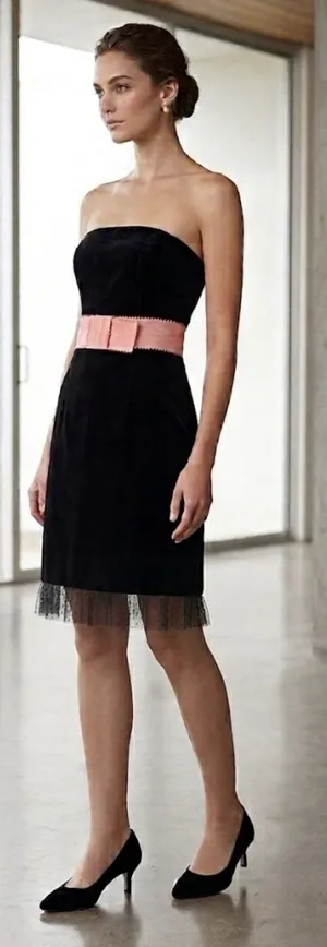 Tibi Black Velvet Cocktail Dress Strapless Pink Bow Size 4 Babydoll Twee thumbnail 1