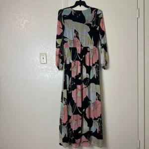 Lulus Wondrous Water Lilies Black Floral Print Maxi Dress Size M thumbnail 6