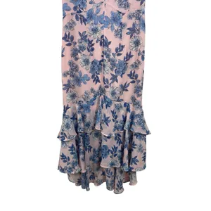Tommy Hilfiger Pink Blue Floral Sheer Overlay Midi Dress Flutter Sleeve V-neck 6 thumbnail 3