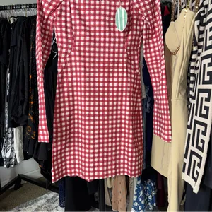 Le Club Social Wear Red Gingham Square Neck Mini Dress Womens XS New NWT thumbnail 4