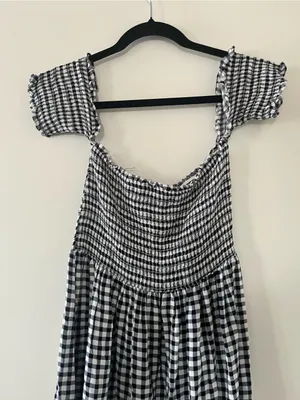 Forever 21 Black White Gingham Check Smocked Midi Dress Medium Western Fall thumbnail 7