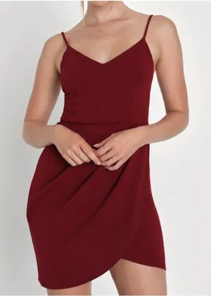 Lulus Medium Forever Your Girl Wine Red Mini Dress Modern Cocktail Minimalist thumbnail 1