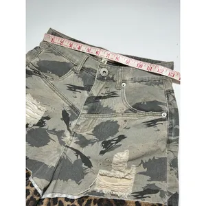 POL Camo Leopard Denim Shorts Size S Distressed Raw Hem Mixed Print Boho Shorts thumbnail 7