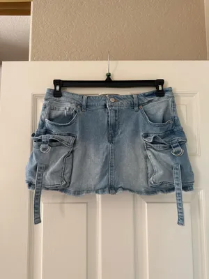 RSQ Denim Cargo Skirt with Buckle Pockets thumbnail 2