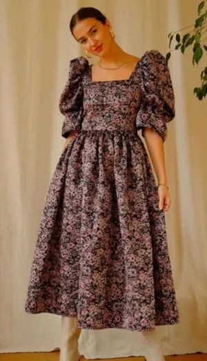 Mary Benson Lucinda Winter Floral Black & Pink Jacquard Dress Sz S‎ NEW Prairie thumbnail 1