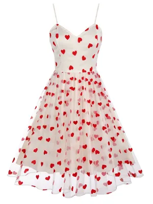 Queen of Hearts White Tulle Dress Red Velvet Heart Tulle Overlay Whimsical thumbnail 1