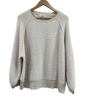 Umgee Cream Textured Balloon Sleeve Cozy Boho Knit Sweater Size XL‎ thumbnail 1