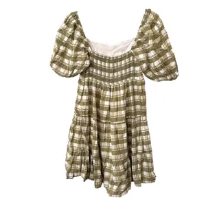 FAITHFULL THE BRAND Leilani Checkered Linen Mini‎ Dress Green Sz 6 thumbnail 4