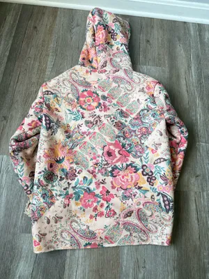 Boutique Floral Hooded Coat Teddy Sherpa Jacket Paisley Pink Multicolor Size S thumbnail 5