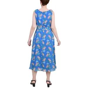NWT Ny Collection Petites Chiffon Printed Midi Dress Bright French Blue Melon PM thumbnail 2