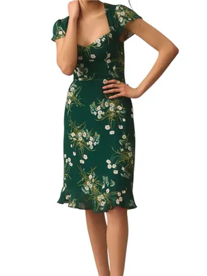 Reformation Rosi Dress Green Floral Short Sleeve Sweetheart Neck 8 in Buena thumbnail 3