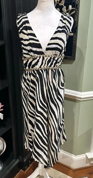 Trina Turk Zebra Print Silk Dress – Size Medium (8) – Ashley Tisdale 2000s thumbnail 1