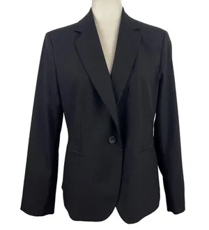 Zara Single Breasted Black Long Classic Fit Blazer Jacket Shoulder Pads Size 10 thumbnail 2