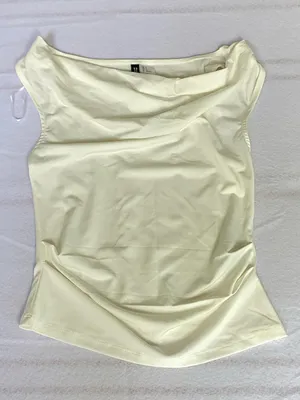 HM Divided Small White Draped Asymmetric Top Sleeveless Cowl Neck Ruched Blouse thumbnail 5