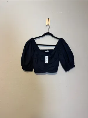 Abercrombie & Fitch Square Neck Ruched‎ Puff Sleeve Top Black Size Small NWT thumbnail 3