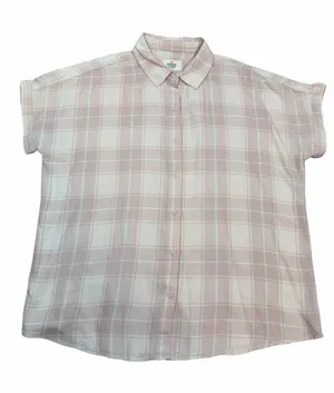 Marine Layer Pink Plaid Short Sleeve Button Up Shirt Coastal Grandmother Size L thumbnail 1