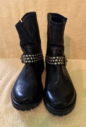 Steve Madden Boots Ankle Leather Black Moto thumbnail 1