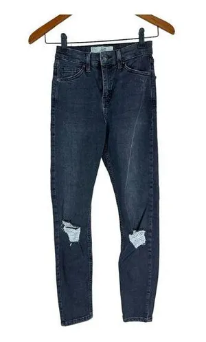 TOPSHOP MOTO Jamie Black Distressed Skinny Jeans Womens Size W24 24” Waist L30 thumbnail 1