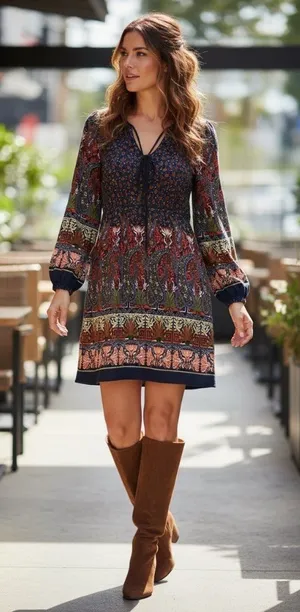 Aryeh Women's Long Sleeve Floral Boho Dress thumbnail 1