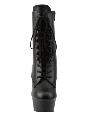 new Pleaser 𖤐 Delight 1020 Platform Stiletto Lace Up Boot 𖤐 Black Faux Leather thumbnail 4