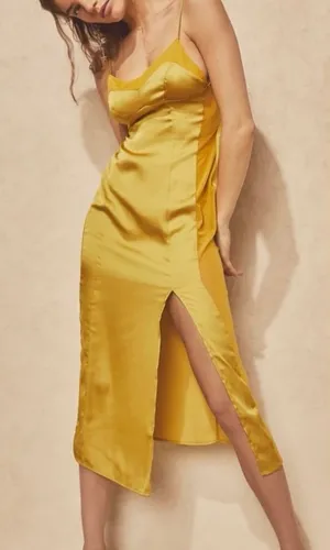 💛FREE PEOPLE City Cool Midi Slip Dress, Boho Chic Yellow Gold Boho Chic SMALL thumbnail 1