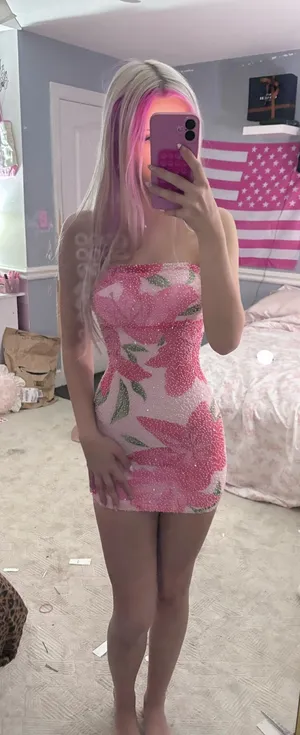 Pink beaded flower hoco dress Size XXS thumbnail 1