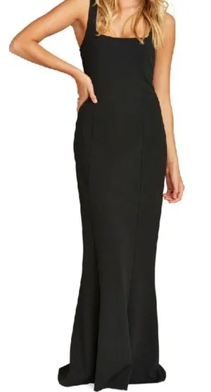 Show Me Your Mumu NWT Black Belinda Stretch Crepe Gown Size Small thumbnail 1