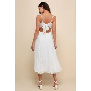 NWT Lulus Darling Flirtation White 3D Floral Applique Tie-Back Midi Dress Sz S thumbnail 3
