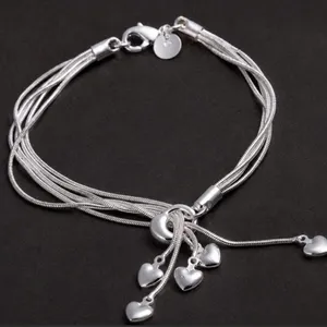 Sterling Silver 925 charm with heart dangle bracelet with multiple strands thumbnail 2