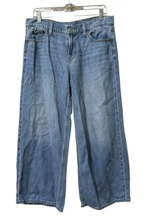 Old Navy Women‎ Size 10 Petite Mid Rise Baggy Wide Leg Denim Jeans Hippie Boho thumbnail 1
