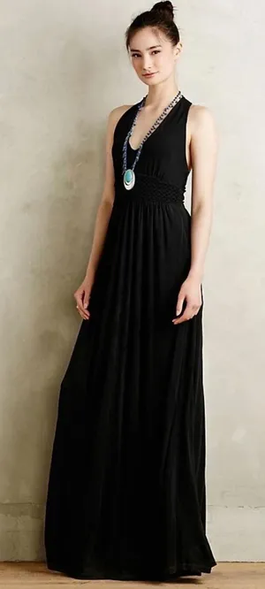 Anthropologie Maeve Black Braided Empire Waist Halter Maxi Dress 0P Petite thumbnail 1