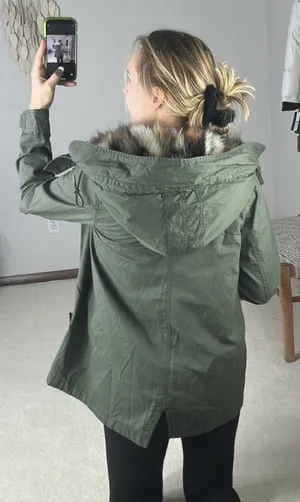 : Olive Green Faux Fur Canvas Coat thumbnail 2