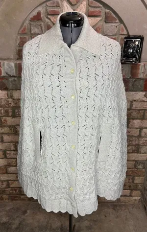 Sherry Gale crocheted sweater cape gray silver metallic 1950s thumbnail 1