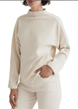 Madewell Striped Jacquard Textured Funnel neck Top‎ Antique Cream Size Medium thumbnail 1