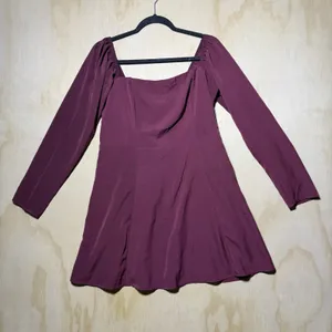 Abercrombie & Fitch Burgundy Babydoll Mini Dress Long‎ Sleeve Size L thumbnail 1